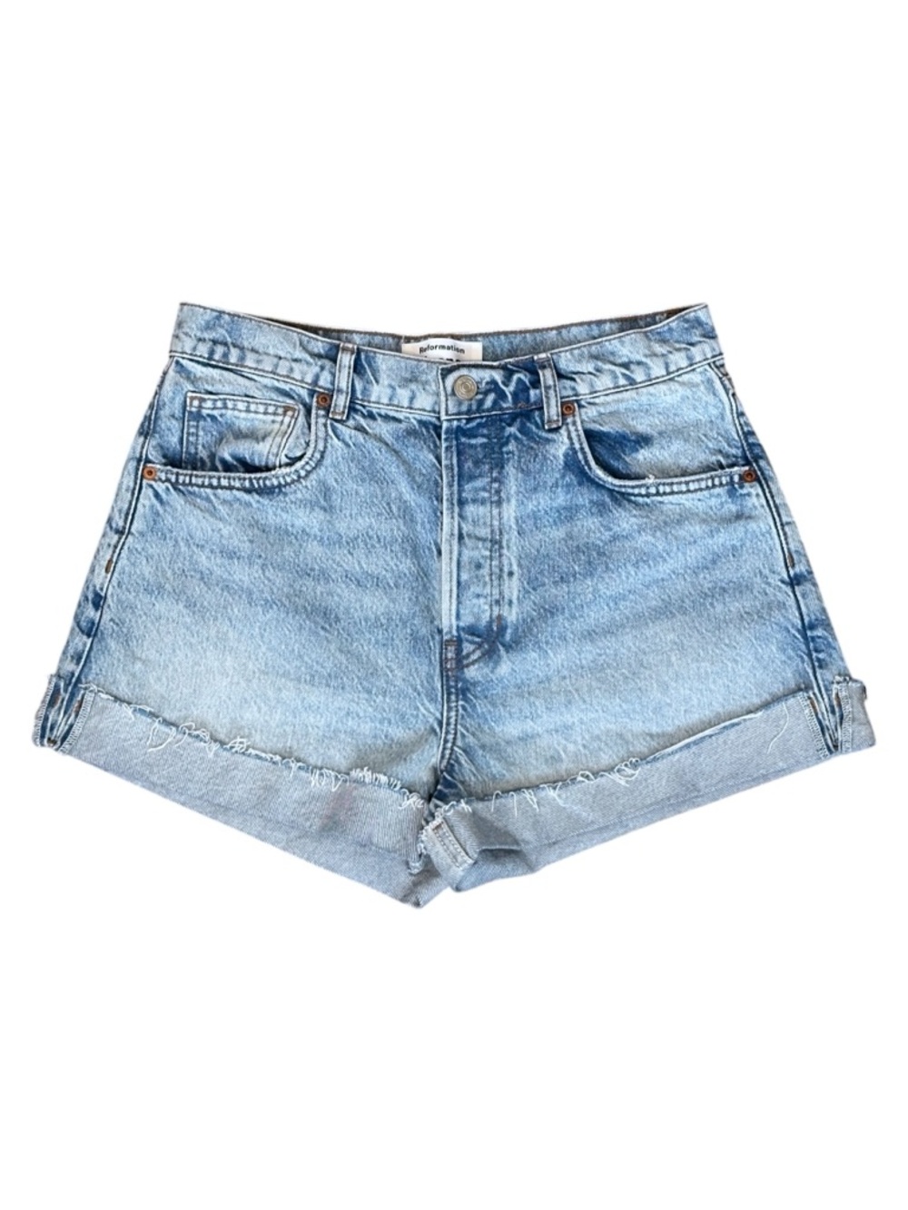 Reformation Charlene Cuffed High Rise Jean Shorts Sloane Wash Women’s 29 - Picture 2 of 6